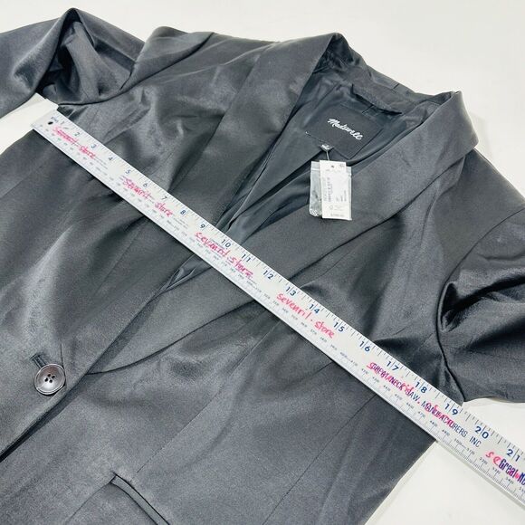 Madewelll Soft Satin Oversized One Button Blazer True Black Size 2 NWT $188 - Picture 10 of 12